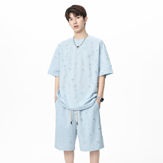 批发时尚休闲运动套装男装潮牌<b class='q'>夏</b>季新款美式短裤男生酷帅穿搭两件套