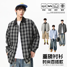 批发跨境情侣上衣春秋新款格纹长袖衬衫男女中性风小个子休闲衬衣外穿