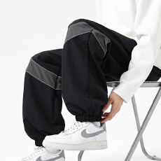 批发跨境新品<b class='q'>春</b>秋季宽松休闲裤男士束脚锦纶速干运动裤荧光条拼接卫裤