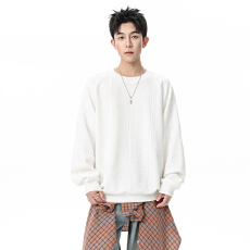 批发麦穗纹圆领卫衣男士秋季新款潮牌百搭长袖T恤美式宽松休闲内搭