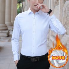 跨境秋冬长袖新款衬衫男士加绒加厚休闲商务衬衣外套男装上衣寸衫