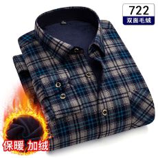 批发跨境主推款秋冬季新款衬衫男士长袖加绒加厚休闲<b class='q'>商务</b>衬衣寸衫