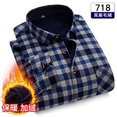 批发跨境主推款秋冬季新款衬衫男士长袖加绒加厚休闲<b class='q'>商务</b>衬衣寸衫