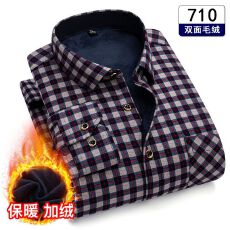 批发跨境主推款秋冬季新款衬衫男士长袖加绒加厚休闲<b class='q'>商务</b>衬衣寸衫