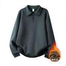 批发纯色简约休闲重磅半拉链立领加绒加厚长袖卫衣青年男女POLO衫上衣