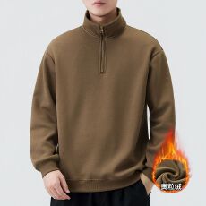 纯色简约休闲重磅半拉链立领加绒加厚长袖卫衣青年男女POLO衫上衣