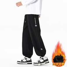跨境新款裤子男秋冬季宽松大码束脚休闲裤青少年加绒加厚运动卫裤