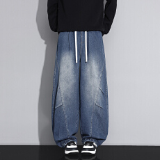 跨境牛仔裤男士春秋季2025新款美式潮牌直筒裤宽松阔腿休闲长裤子