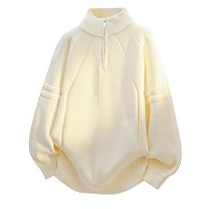 潮牌高品质ins冬季加厚保暖慵懒感简约纯色百搭半拉链针织衫