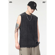 批发实体店<b class='q'>男</b>士新款夏季洗水纯棉做早宽松潮牌健身运动坎肩无袖打底衫