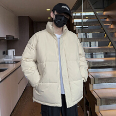 批发跨境冬季新款棉衣男士加厚男女情侣款纯色百搭立领保暖面包服棉袄