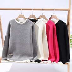 跨境潮牌高品质秋冬款字母印花毛衣美式青少年宽松圆领保暖针织衫