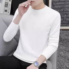 批发圆领毛衣男士秋冬季修身内搭百搭针织打底衫纯黑色中领潮流线衣