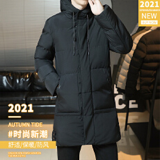 批发跨境秋冬新款原创潮流连帽棉衣男士棉袄中长款连帽保暖加厚面包服