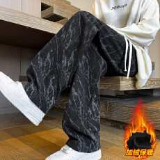 批发跨境扎染加绒裤男士秋冬时尚2025新款直筒灯芯绒卫裤宽松休闲长裤