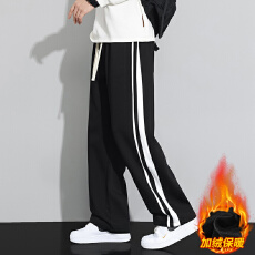 批发跨境加绒加厚卫裤男士<b class='q'>春</b>秋直筒运动裤宽松秋冬青少年时尚休闲长裤