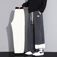 批发跨境羊驼绒裤男士秋冬加绒加厚2025新款棉裤男生休闲长裤直筒卫裤