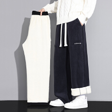 批发跨境羊驼绒棉裤男秋冬加绒加厚直筒休闲裤宽松保暖防寒奥粒绒长裤