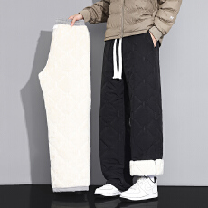 批发跨境超声波棉裤男冬季加绒加厚羊羔绒防寒休闲裤宽松保暖滑雪长裤