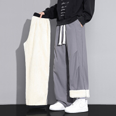 批发加绒裤子男冬季加厚羊羔绒直筒宽松休闲裤2025新款潮流保暖工装裤