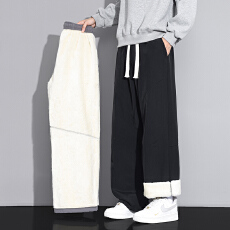 批发跨境新款加绒裤子男冬季加厚羊羔绒休闲裤青少年直筒宽松保暖长裤