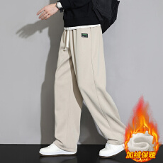 批发跨境新款加绒裤子男冬季加厚羊羔绒休闲裤青少年直筒宽松保暖长裤