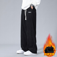 批发跨境2025新款灯芯绒裤男款秋冬宽松直筒卫裤运动裤阔腿加绒休闲裤