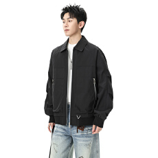 批发跨境休闲风外套男春<b class='q'>秋</b>2025新款潮流宽松上衣服青少年工装翻领夹克