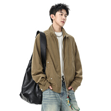 批发跨境潮流男士美式夹克外套男灯芯绒2025新款秋季拉链开衫翻领上衣