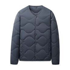 直播爆款跨境户外运动男士时尚高品质90绒圆领波浪纹保暖内搭外套