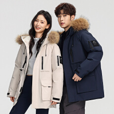 冬季羽绒服男女同款跨境户外山系休闲运动毛领情侣款鸭绒连帽外套