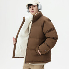 批发跨境棉衣男立领新款秋冬加厚棉服纯色保暖棉袄男女同款羊羔绒外套