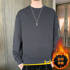 批发假两件大码男圆领新款冬季加绒卫衣拼接潮牌青少年套头宽松打底衫
