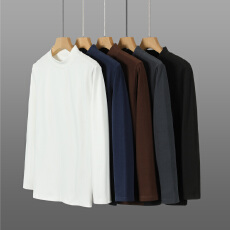 批发新款冬季百搭半高领高克重双面德绒T恤打底衫男士体恤保暖内衣