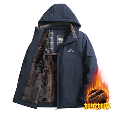 冬季新款中老年男士时尚可拆卸帽加绒加厚百搭休闲商务爸爸装棉衣