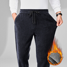 批发跨境灯芯绒休闲裤男士秋<b class='q'>冬</b>季新款加绒保暖宽松直筒运动长裤子男裤