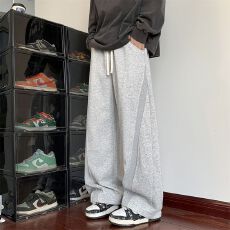 跨境爆款弯刀裤卫裤新款春秋冬港风直筒长裤宽松休闲裤男士运动裤