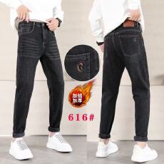 实体店男士加绒加厚保暖秋冬牛仔裤新款潮牌直筒裤韩版弹力长裤子