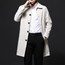 跨境春秋新款风衣男士休闲爸爸装外套翻领商务百搭宽松潮牌中长款