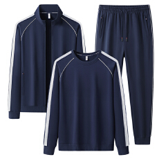 批发跨境春秋运动套装男士潮流透气纯棉宽松加大码休闲卫衣卫裤三件套