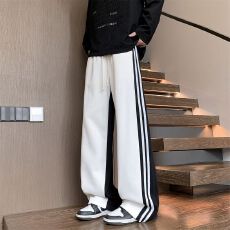 跨境男士卫裤新款春秋潮牌港风拖地裤子宽松直筒休闲裤秋冬运动裤