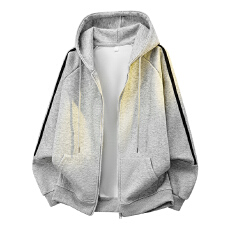 批发跨境春秋翻领开衫连帽拉链卫衣男士宽松长袖针织运动上衣运动外套