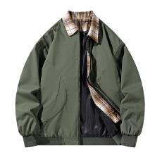 批发跨境男士外套春秋季新款美式休闲百搭工装上衣翻领高级感格子夹克