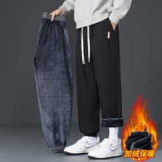批发跨境休闲<b class='q'>裤</b>男士卫<b class='q'>裤</b>冬季<b class='q'>百搭</b>保暖加绒宽松男生运动男款束脚长<b class='q'>裤</b>子