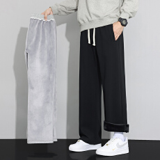 批发跨境加绒运动裤子男款秋冬加厚灰色阔腿宽松新款直筒男士<b class='q'>休闲</b>卫裤