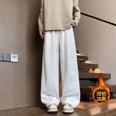 批发跨境褶皱侧条纹直筒卫裤男士新款<b class='q'>春</b>秋裤宽松休闲冬季加绒保暖长裤