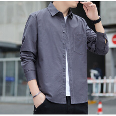 新款青年长袖纯色衬衫男长袖春秋款商务休闲衬衣寸衫外套百搭上衣
