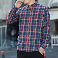 跨境新款青年长袖格子衬衫男长袖春秋款休闲衬衣寸衫外套百搭上衣