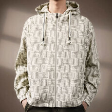 批发春季跨境男士休闲宽松开衫复古暗纹肌理连帽<b class='q'>夹克</b>时尚百搭潮流外套