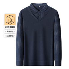 春冬男士夹克中老年爸爸装商务休闲男士长袖假两件上衣条纹Polo衫